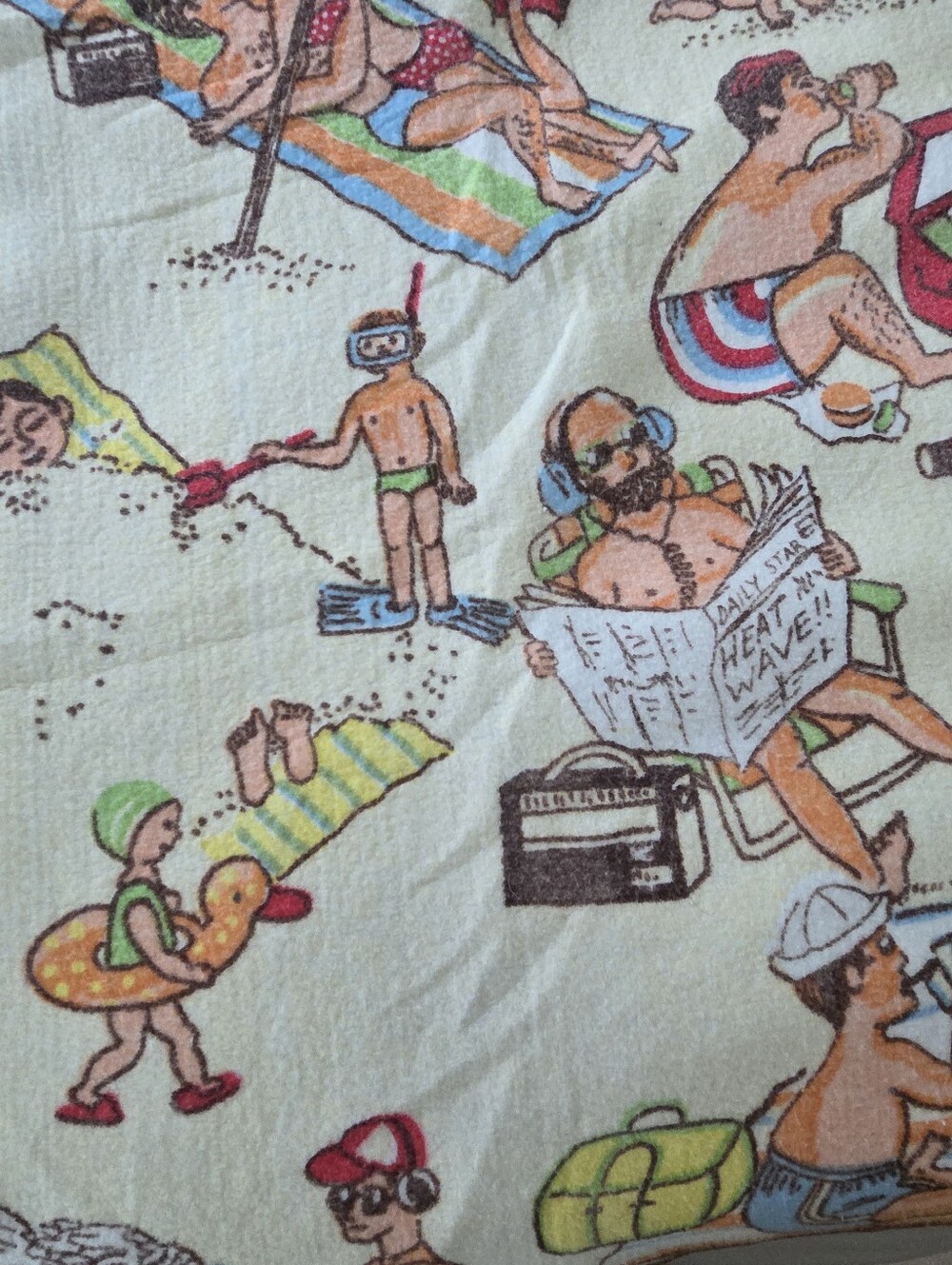 VINTAGE WHIMSICAL FUN CHATHAM BEACH THEMED TWIN BLANKET EUC